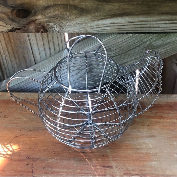 Vintage Silver Wire Teakettle Egg Basket Farmhouse Kitchen Decor - Picture 5 of 5